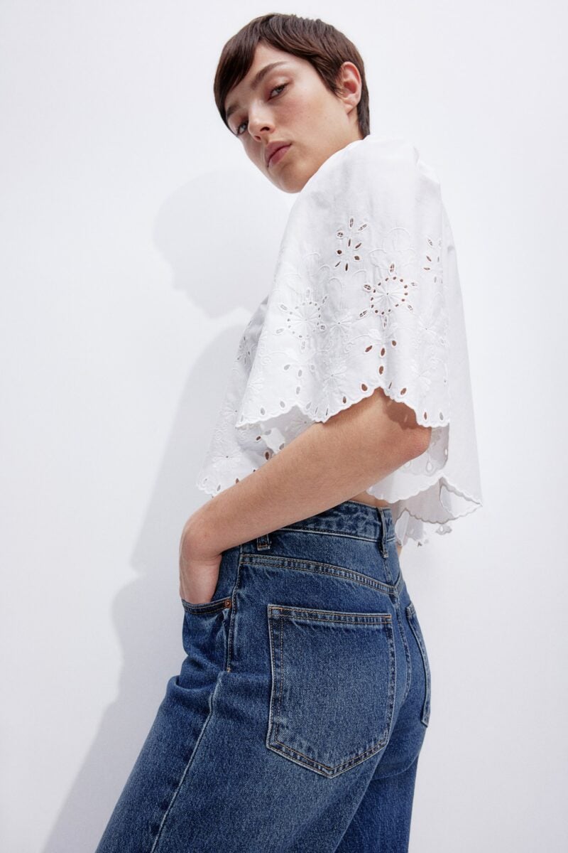 Cropped Broderie Anglaise Blouse, H&M