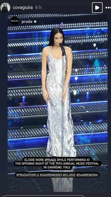 Elodie incanta tutti a Sanremo 2025 con un abito dall’allure futuristico firmato Prada e gioielli Tiffany & Co